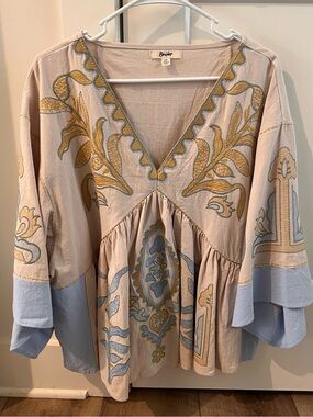 Boutique Brand 
Cream Tunic with Blue and Mustard Embroidery size L/XL